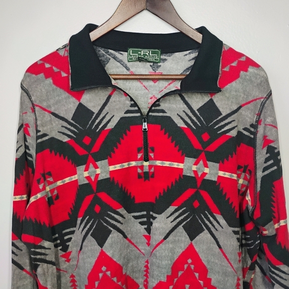 Ralph Lauren Active Aztec Pullover Top Womens 3X Tribal Waffle Knit Southwest - Picture 3 of 11